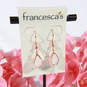 NWT Francesca's Rose Gold-Tone Dangle Earrings Featuring a White CZ Stones